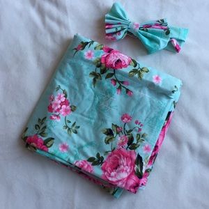 Baby swaddle & two infant headbands